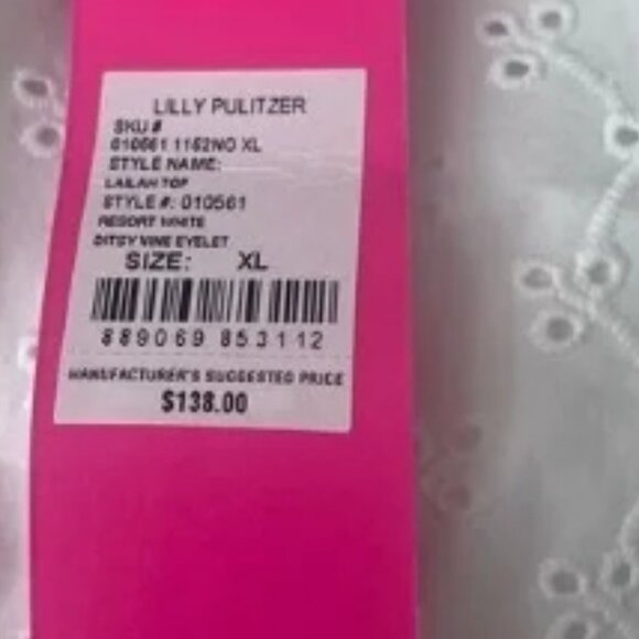 Lilly Pulitzer White Ditsy Vine Eyelet Short Puff Sleeved XL Blouse 🆕📦⌚🏃💨⚡🚚 - Picture 13 of 16